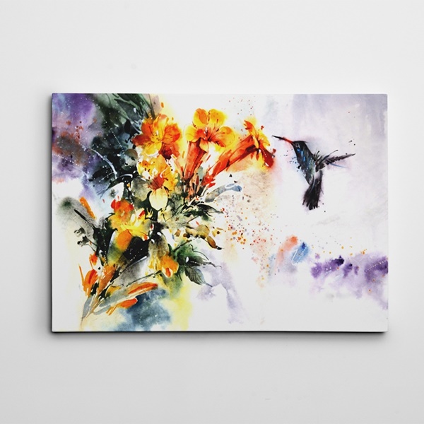 Arı Kuşu ve Çiçekler Kanvas Tablo